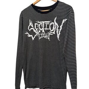 Section 8 Shirt Black Gray Stripe Eightball Long Sleeve Shirt Mens Size Large